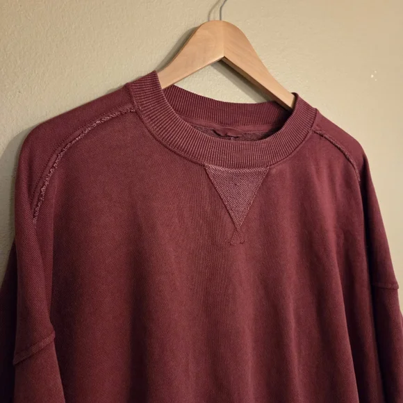 AERIE Big Chill Cherry Tart Textured Distressed Oversized Crewneck Sweatshirt XS - Picture 4 of 13